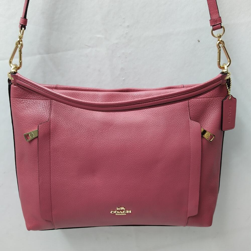 Coach Pink Pebbled Leather Zipper Closure Hobo Crossbody Shoulder Bag - Picture 14 of 16